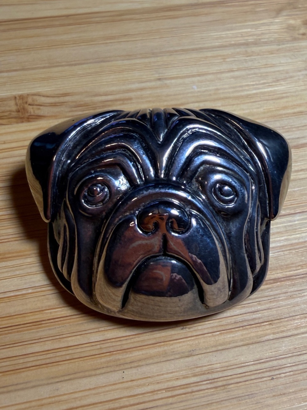 Vintage MJ Signed Silver Tone Pug Bulldog Face Brooch Necklace Pendant
